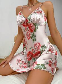 Floral Print Satin Cami Nightdress - Pink - View 3