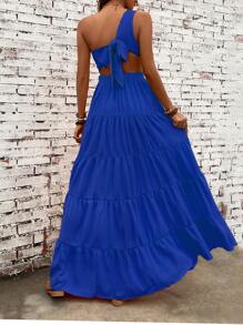 Breezaya 單肩鏤空荷葉邊連衣裙 - 藍色 - 查看 3