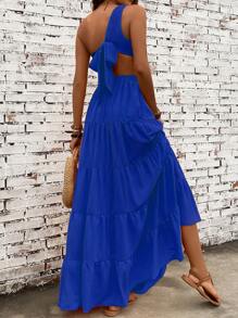 Breezaya 單肩鏤空荷葉邊連衣裙 - 藍色 - 查看 5