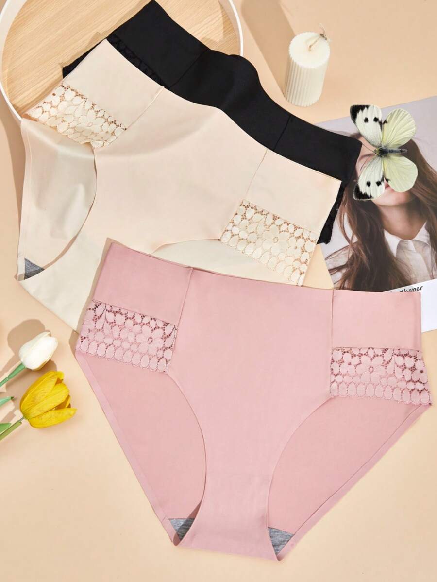 Plus 3pack Contrast Lace Panty - Multicolor - View 1