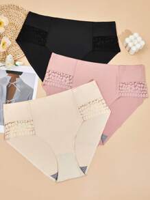 Plus 3pack Contrast Lace Panty - Multicolor - View 3