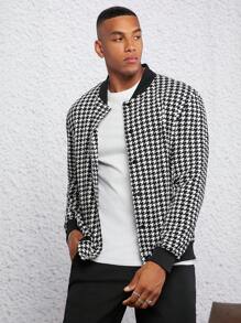 GENTILAND Chaqueta tipo bomber de ajuste suelto con estampado de pata de gallo para hombre (No incluye camiseta) - Blanco y Negro - Ver 1