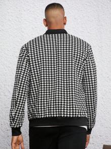 GENTILAND Chaqueta tipo bomber de ajuste suelto con estampado de pata de gallo para hombre (No incluye camiseta) - Blanco y Negro - Ver 2