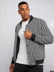 GENTILAND Chaqueta tipo bomber de ajuste suelto con estampado de pata de gallo para hombre (No incluye camiseta) - Blanco y Negro - Ver 4
