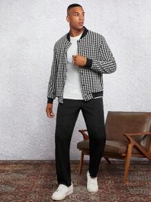 GENTILAND Chaqueta tipo bomber de ajuste suelto con estampado de pata de gallo para hombre (No incluye camiseta) - Blanco y Negro - Ver 6