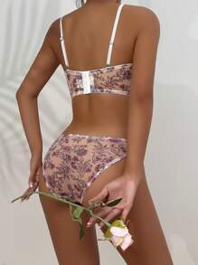 花卉印花女士性感內衣 - 西瓜粉 - 查看 2