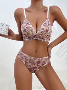 花卉印花女士性感內衣 - 西瓜粉 - 查看 4