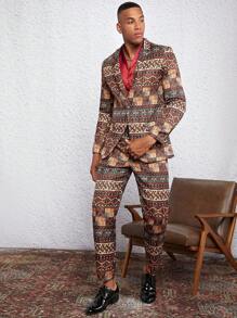 Manfinity VCAY 男士1入組幾何印花單釦西裝外套&1入組長褲 - 彩色 - 查看 4