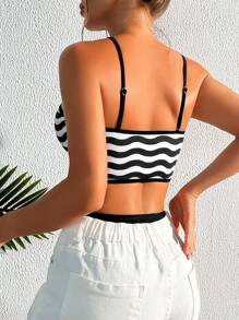 人字紋高腰泳衣 - 黑與白 - 查看 6