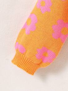 SHEIN 少女向向日葵提花v領針織開衫 - 亮橙色 - 查看 5