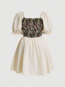 Flirla Plus Floral Print Puff Sleeve Dress - Multicolor - View 2