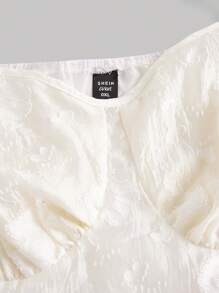 SHEIN Unity 大碼提花雞心領口泡泡袖連衣裙 - 杏色 - 查看 4