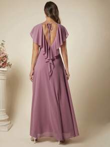 SHEIN Belle Butterfly Sleeve Maxi Chiffon Dress - Purple - View 2