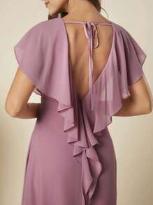 SHEIN Belle Butterfly Sleeve Maxi Chiffon Dress - Purple - View 4