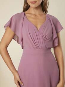 SHEIN Belle Butterfly Sleeve Maxi Chiffon Dress - Purple - View 5