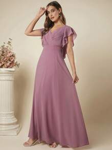 SHEIN Belle Butterfly Sleeve Maxi Chiffon Dress - Purple - View 6