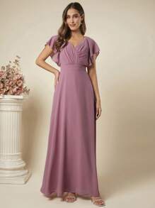 SHEIN Belle Butterfly Sleeve Maxi Chiffon Dress - Purple - View 7