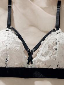 SHEIN Ren hoa Vòng liên Bộ đồ lót - Đen và trắng - Xem 4