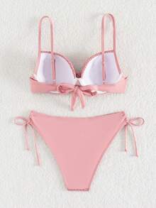 Knot Front Push Up Bikini Set - Dusty Pink - View 4