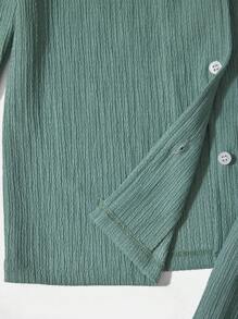 RueChic Teen Girl Solid Button Front Shirt & Pants - Green - View 4