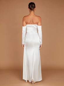 SHEIN Belle 一字肩短款上衣&高衩半身裙 - 白色 - 查看 2