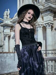 ROMWE Floral Print Cami Top Gothic - Black - View 1