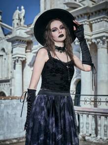 ROMWE Floral Print Cami Top Gothic - Black - View 3