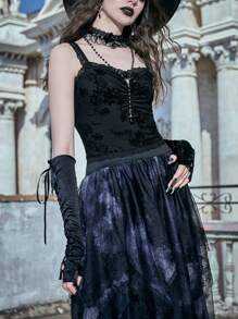 ROMWE Floral Print Cami Top Gothic - Black - View 4