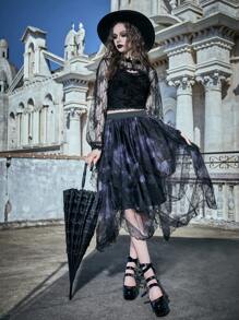 ROMWE Floral Print Cami Top Gothic - Black - View 5