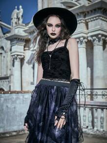 ROMWE Floral Print Cami Top Gothic - Black - View 6