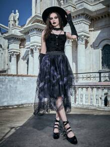 ROMWE Floral Print Cami Top Gothic - Black - View 7