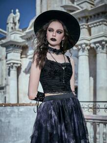 ROMWE Floral Print Cami Top Gothic - Black - View 8