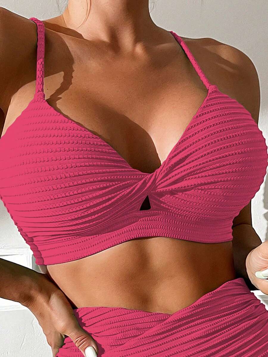 Twist Front Bikini Top - Hot Pink - View 1