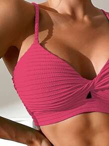 Twist Front Bikini Top - Hot Pink - View 3