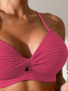 Twist Front Bikini Top - Hot Pink - View 4