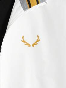 Manfinity VCAY Men Casual Antler Print Striped Trim Jacket - White - View 4