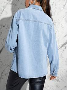 SHEIN Essnce Patched Pocket Drop Shoulder Denim Jacket - Light Wash - View 2