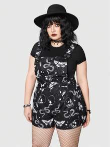 ROMWE Goth Hơn Sọ & In rắn Romper tổng thể Without Tee - Nhiều màu - Xem 6