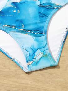 Conjunto de bikini envolvente con estampado de mármol para niña preadolescente, playa de verano - Multicolor - Ver 5