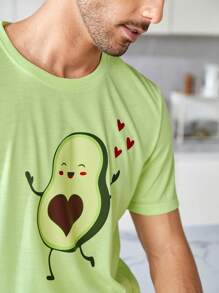 Men 1pc Avocado Print Sleep Tee & 1pc Sleep Shorts - Green - View 5