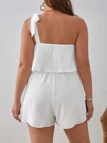 SHEIN VCAY 大碼單肩打結細節連身短褲 - 白色 - 查看 2