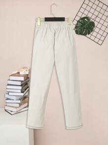 SHEIN Tween Boy Slant Pocket Straight Leg Trousers - Beige - View 2