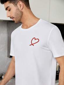 Men 1pc Heart Print Sleep Tee & 1pc Sleep Trousers - Multicolor - View 5