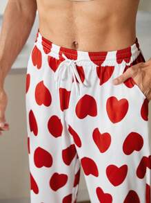 Men 1pc Heart Print Sleep Tee & 1pc Sleep Trousers - Multicolor - View 8