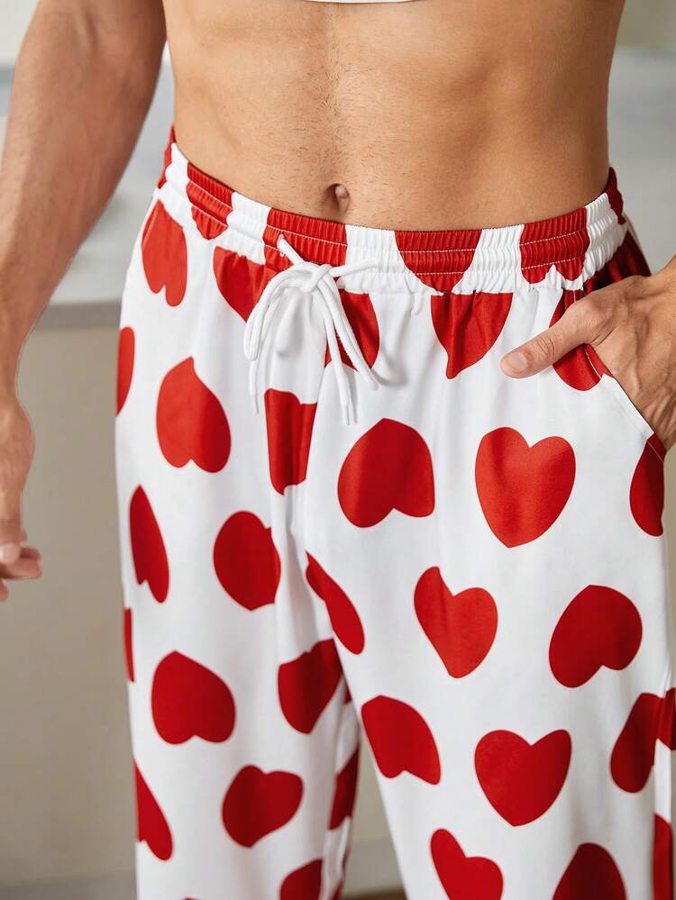 Men 1pc Heart Print Sleep Tee & 1pc Sleep Pants