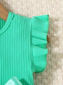 SHEIN 女小童蝴蝶圖案荷葉邊繫腰帶洋裝 - 彩色 - 查看 3