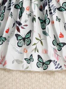 SHEIN 女小童蝴蝶圖案荷葉邊繫腰帶洋裝 - 彩色 - 查看 4