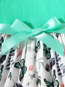 SHEIN 女小童蝴蝶圖案荷葉邊繫腰帶洋裝 - 彩色 - 查看 6
