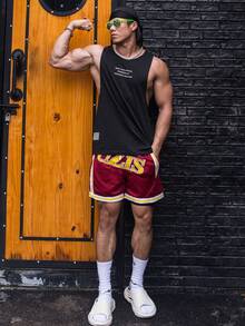 GymBeat 男士標語圖案運動背心 - 黑色 - 查看 3