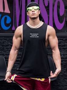 GymBeat 男士標語圖案運動背心 - 黑色 - 查看 4